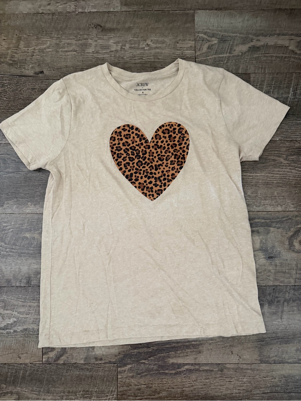 J. Crew Cream Tee with Leopard Heart Graphic